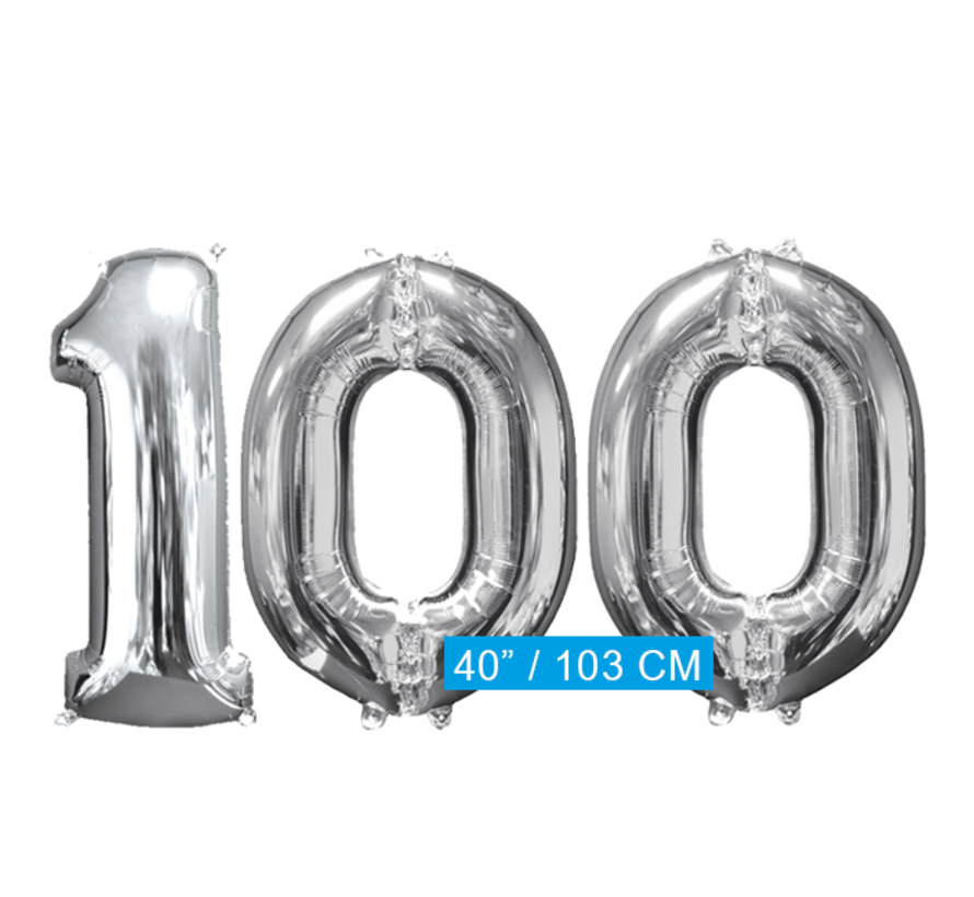 Helium ballonnen cijfers 100 zilver