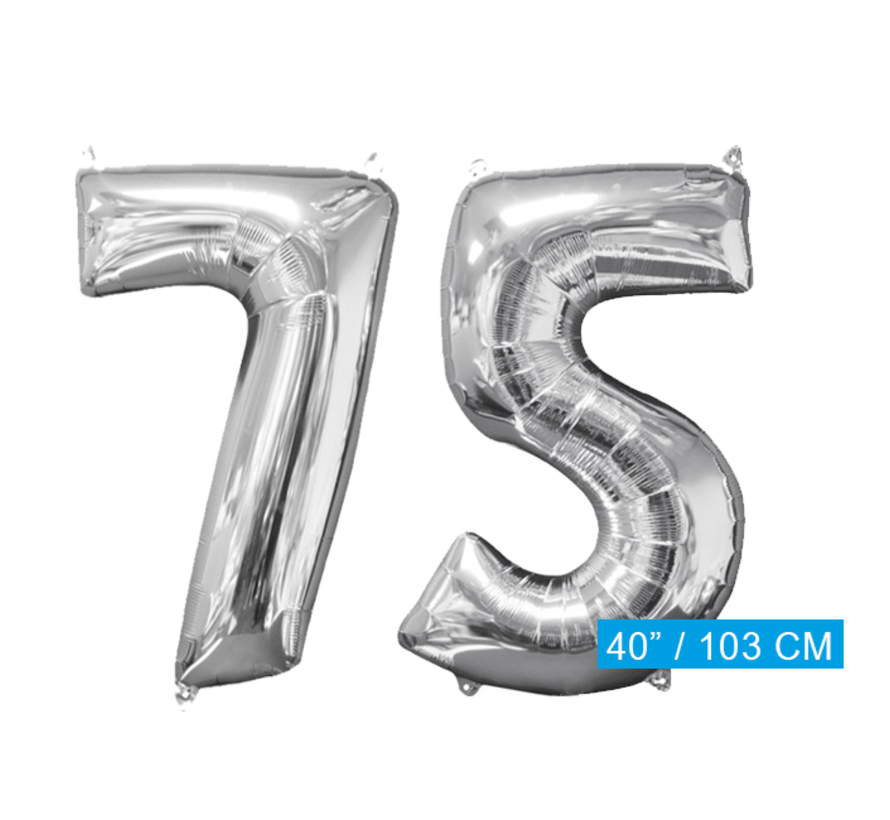 Helium ballonnen cijfers 75 zilver