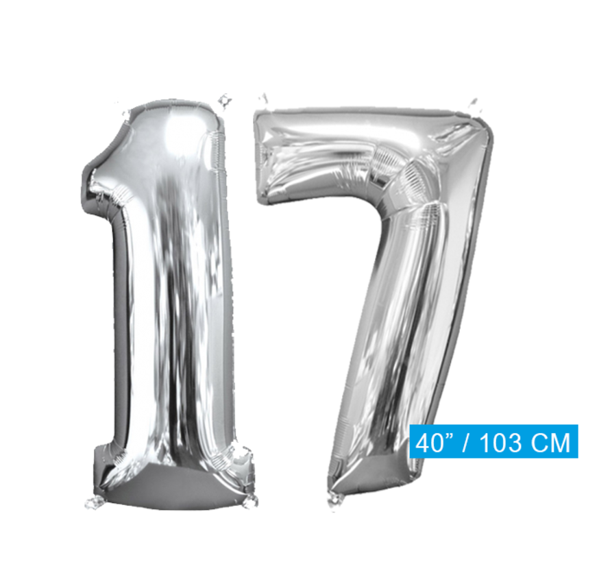 Helium ballonnen cijfers 17 zilver
