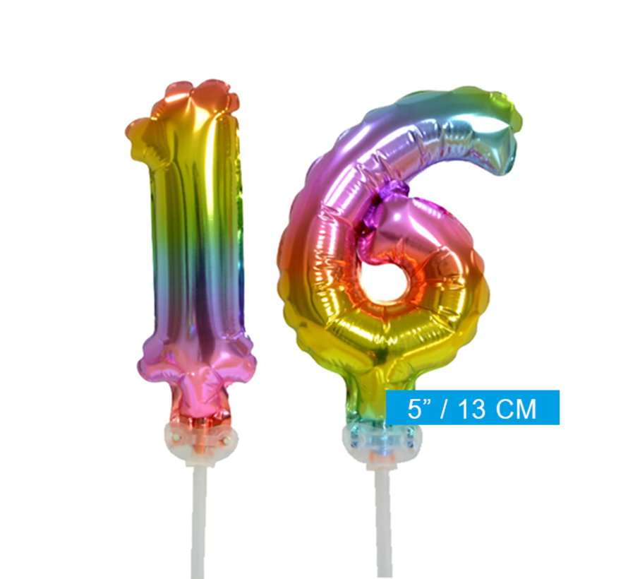 Regenboog taart decoratie ballonnen cijfers 16