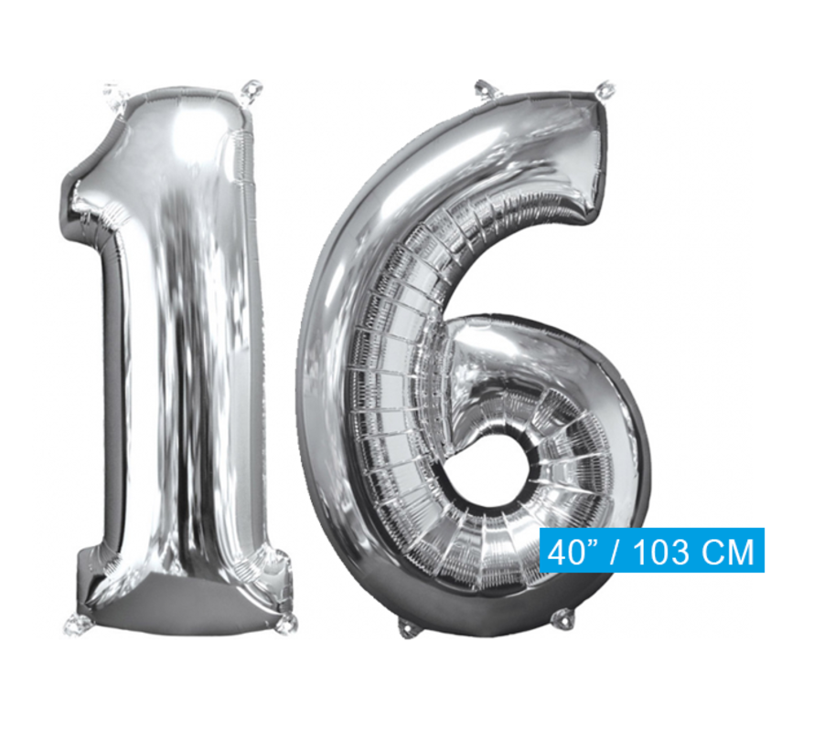 Helium ballonnen cijfers 16 zilver