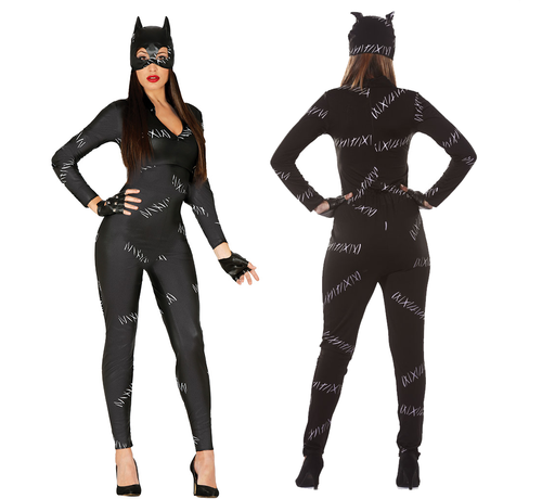 zwarte Catwoman jumpsuit kostuum