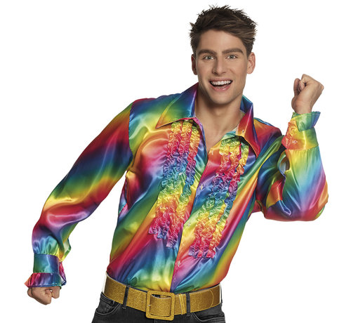 Heren regenboog shirt met roesjes