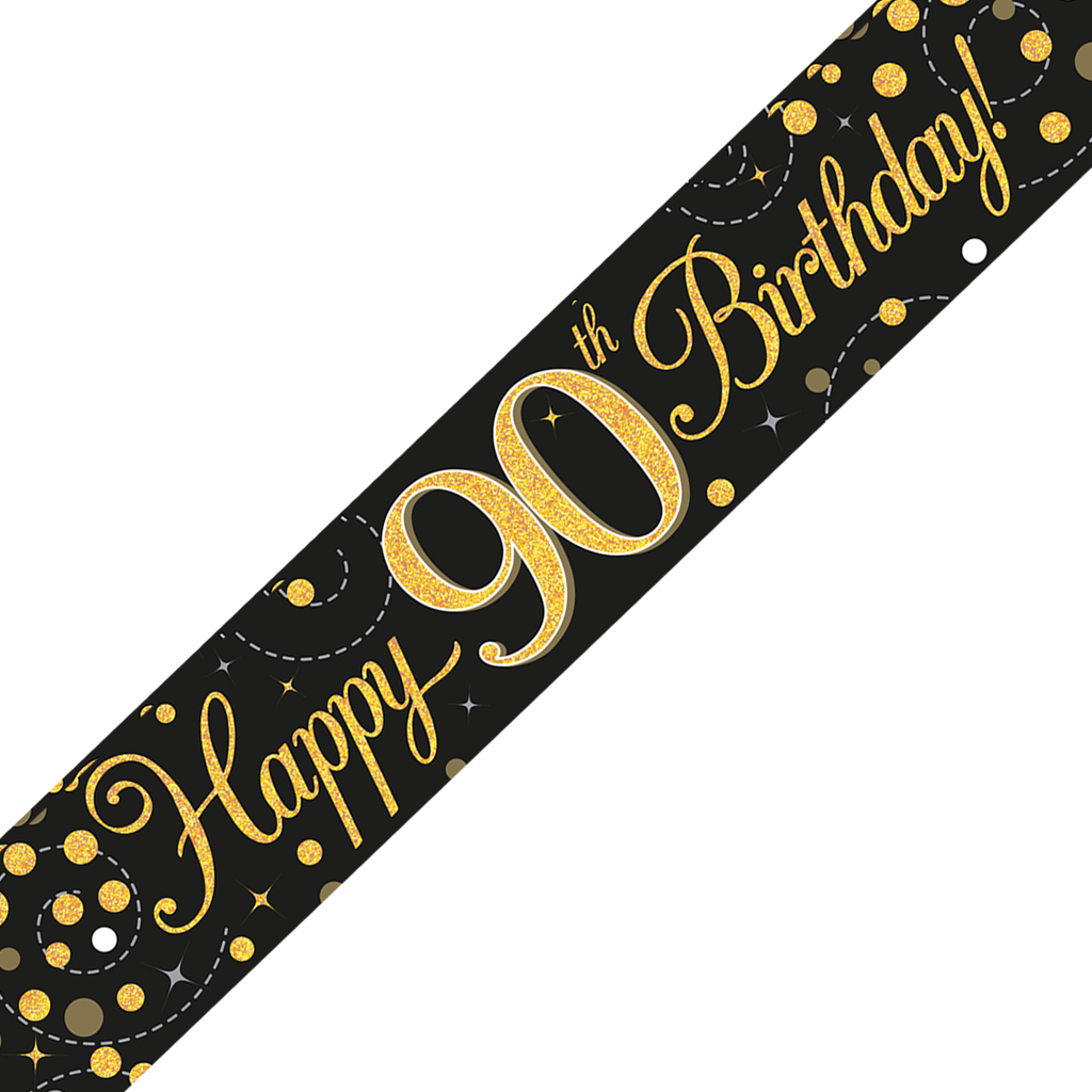 Happy Birthday banner 90 goud - Partycorner.nl