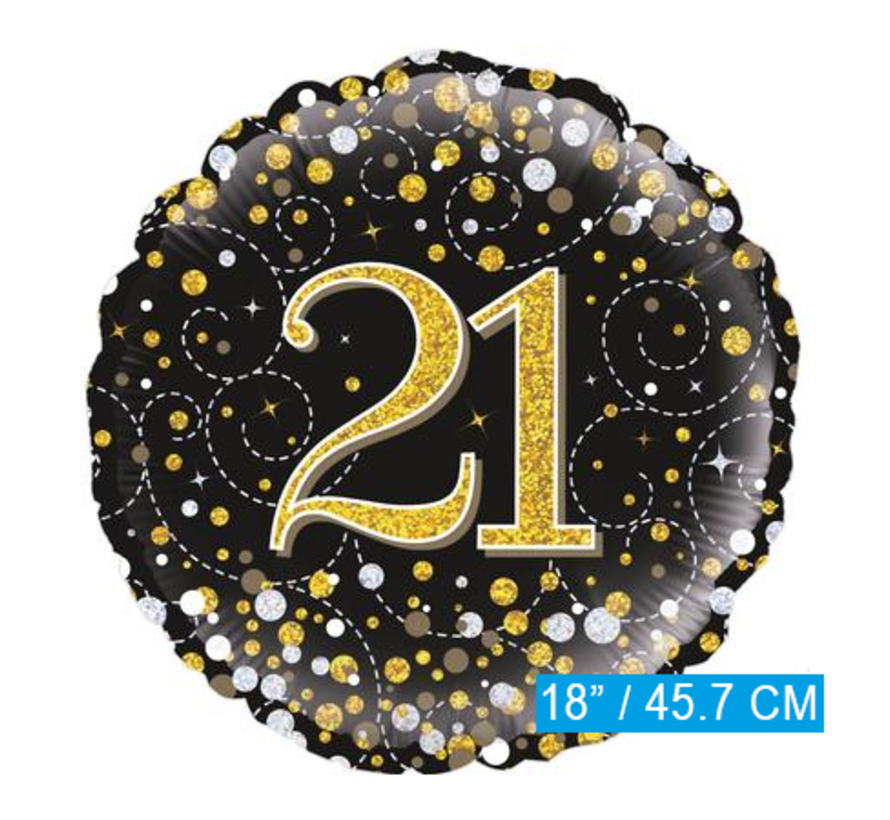Glitter helium folie-ballon 21 jaar zwart goud