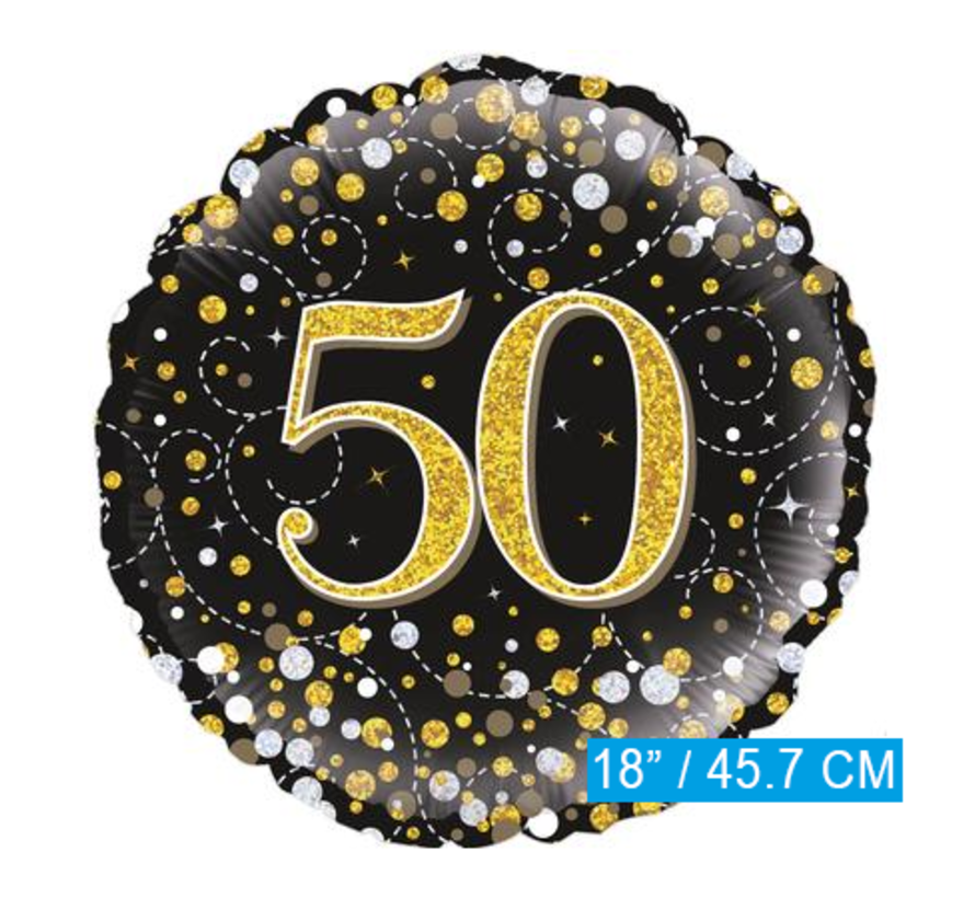 Glitter helium folie-ballon 50 jaar zwart goud