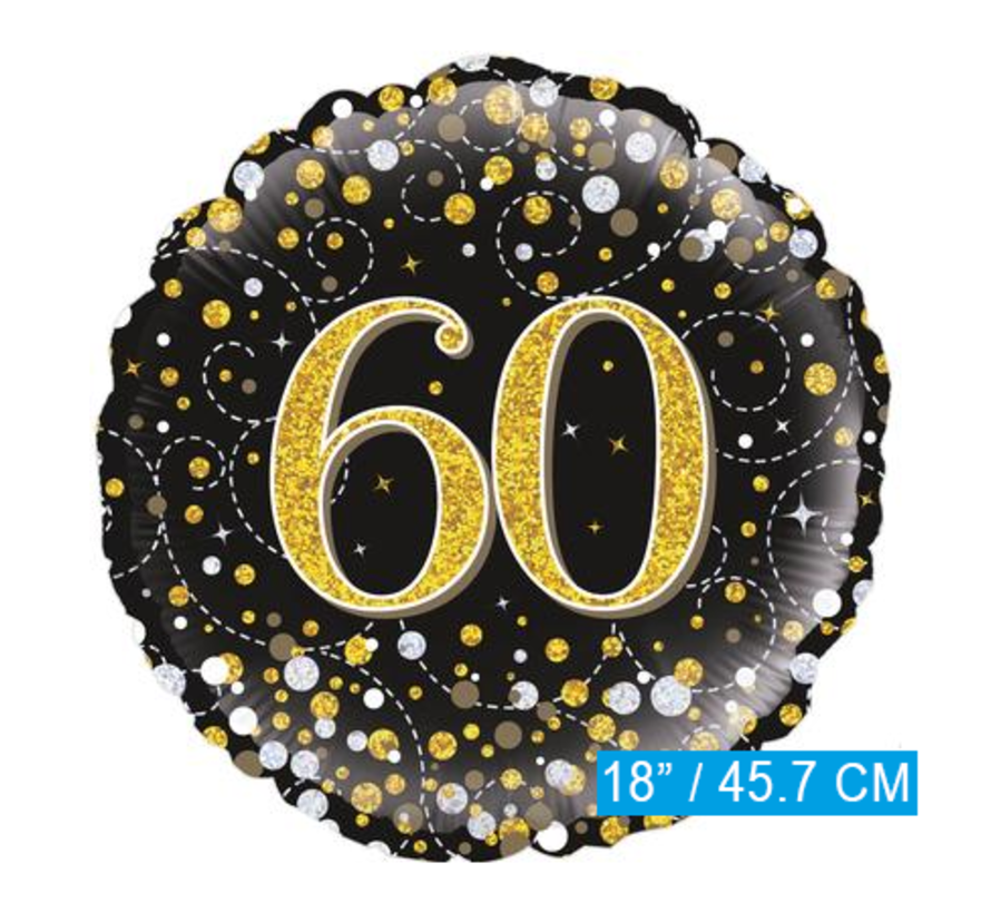 Glitter helium folie-ballon 60 jaar zwart goud