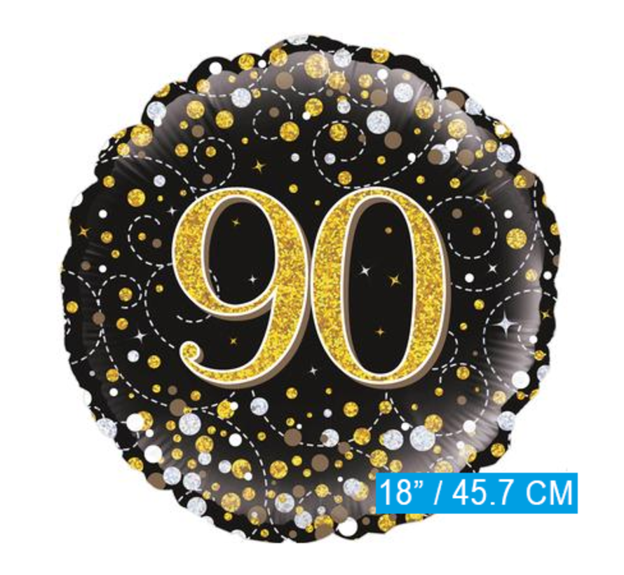 Glitter helium folie-ballon 90 jaar zwart goud