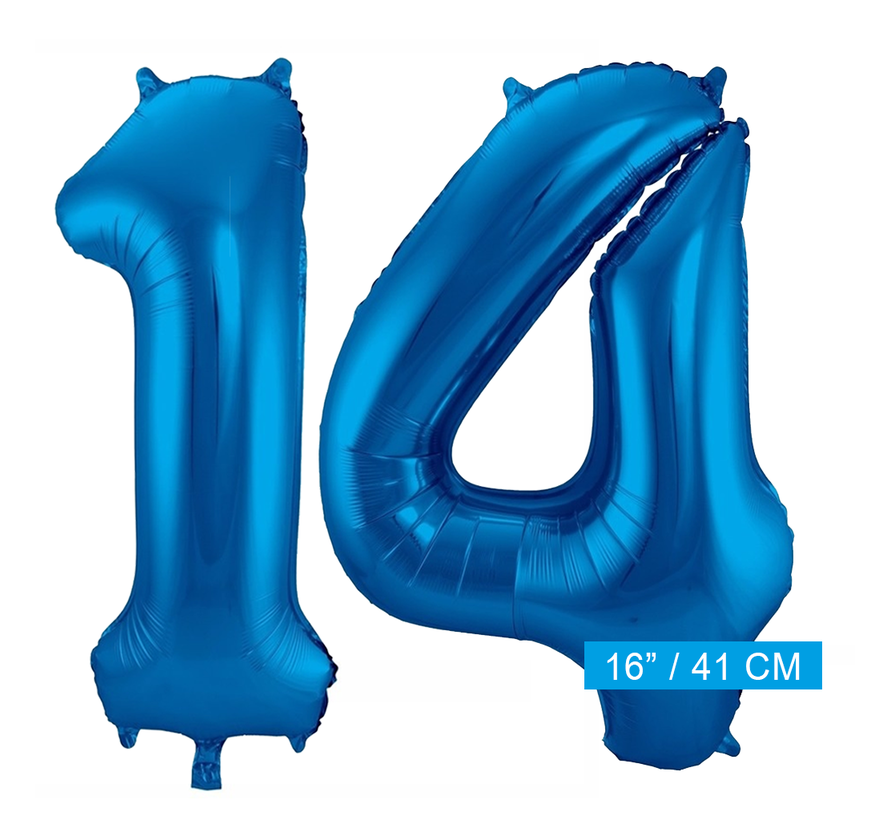 Cijfer folie ballonnen 14 blauw