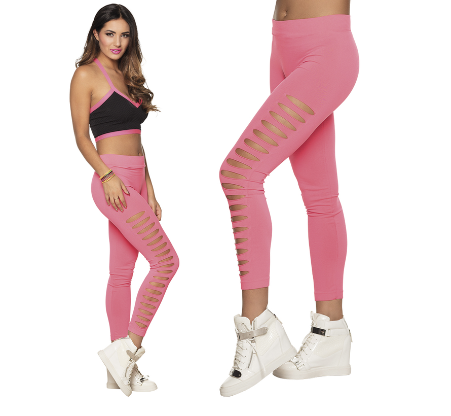 Neon legging roze met gaten