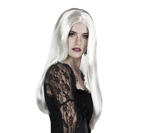 Heksen witte pruik lang haar