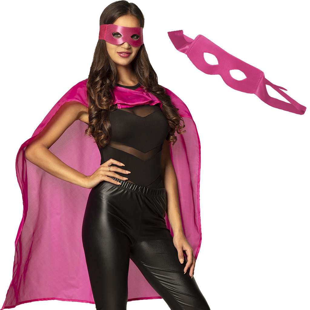 circulatie luisteraar Variant SuperHero roze cape met oogmasker - Partycorner.nl