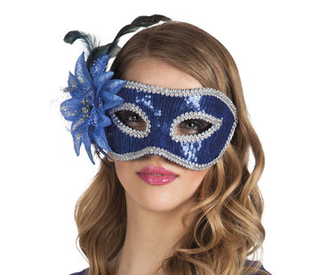 Venetiaans oogmasker met blauwe pailletten