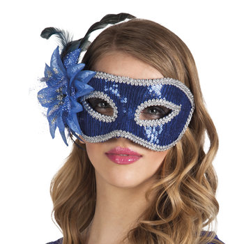 Venetiaans oogmasker met blauwe pailletten