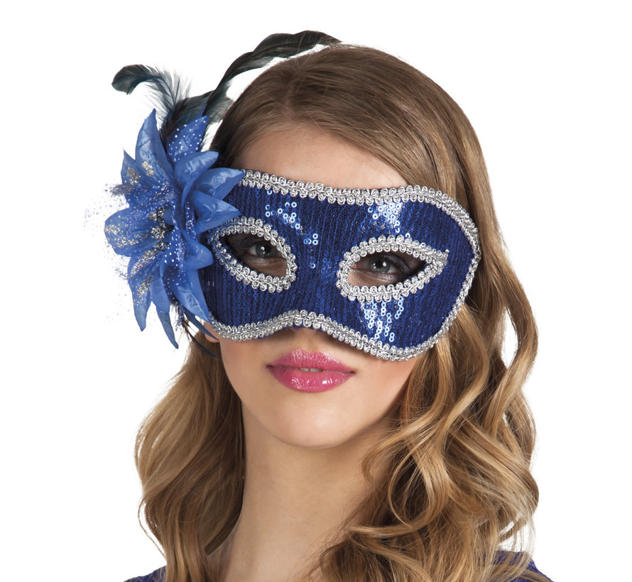 Venetiaans oogmasker met blauwe pailletten