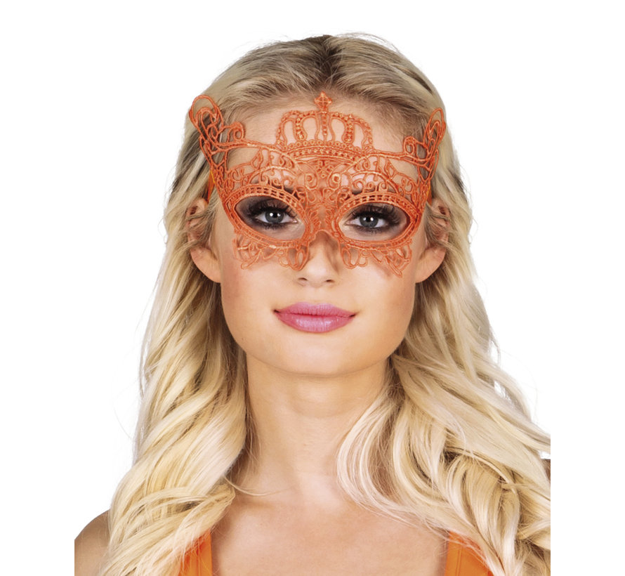 Oranje kanten oogmasker kroon