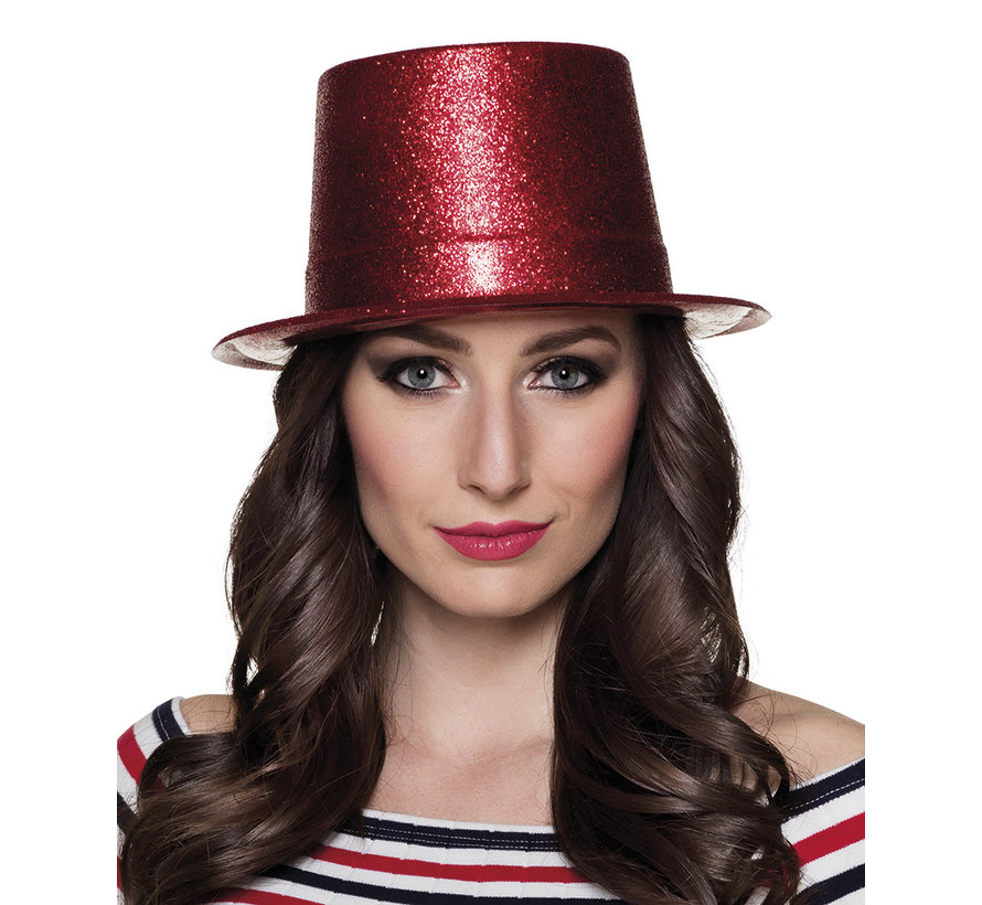 Hoge Glitter hoed rood