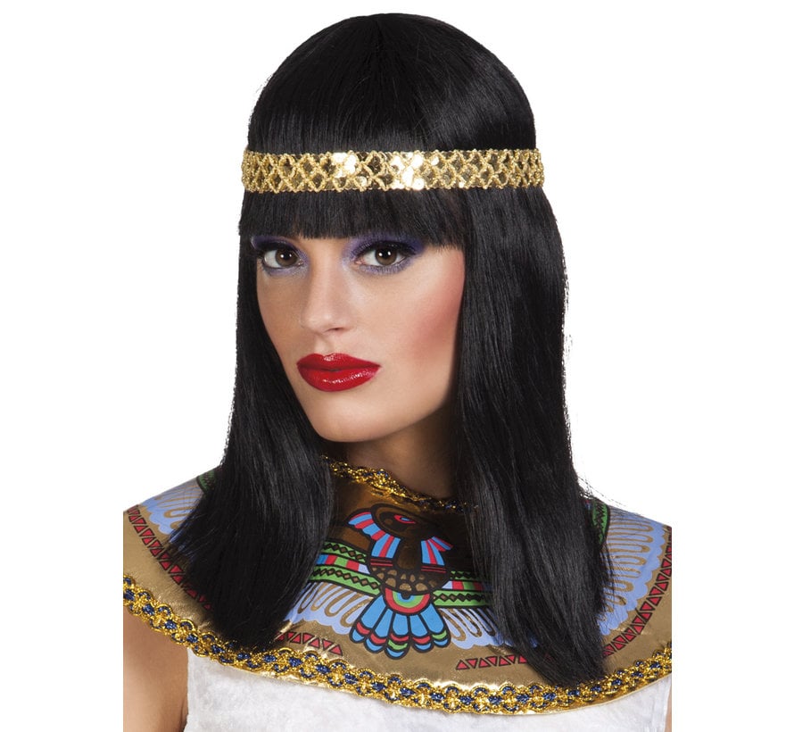 Zwarte Pruik Cleopatra met haarband