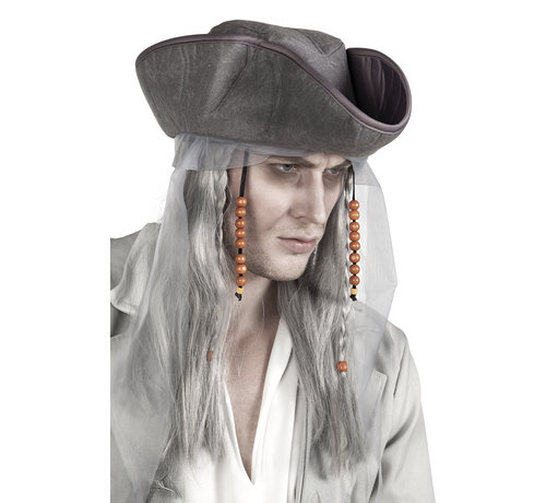 Piratenhoed met pruik met dreads en kralen