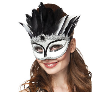 Dames Venetiaanse Oogmasker met veren