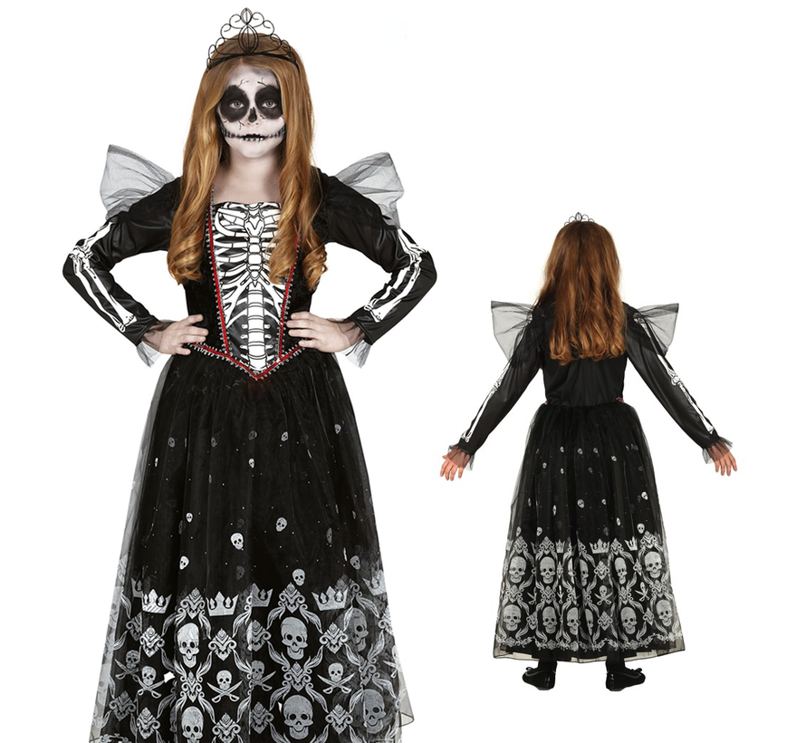 Skelet prinsessenjurk kind Halloween