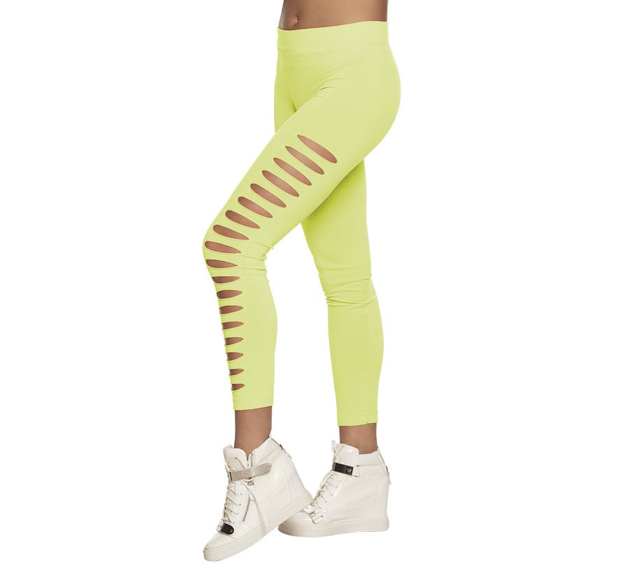 Neon groene legging met gaten aan de zijkant