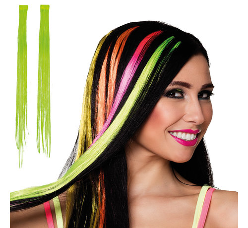 Neon groen  hair extension clip in