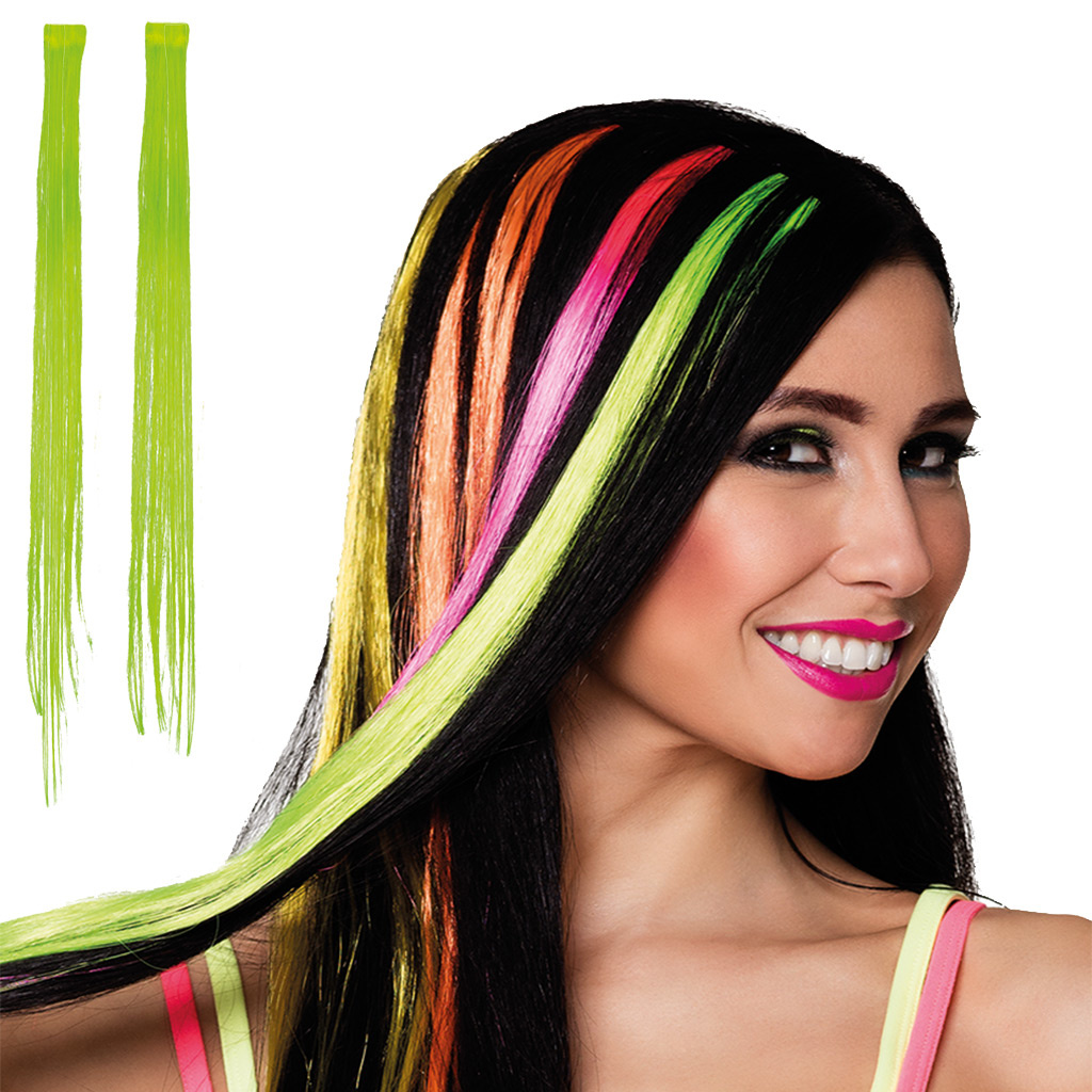 Neon groen hair extension clip in Partycorner.nl