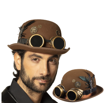 Steampunk hoed met bril