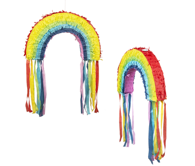 Kleine papieren regenboog piñata  (23 x 35 x 5 cm)