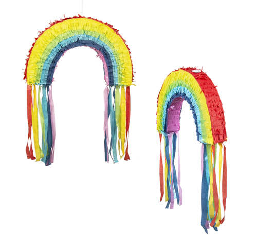 Kleine papieren regenboog piñata  (23 x 35 x 5 cm)