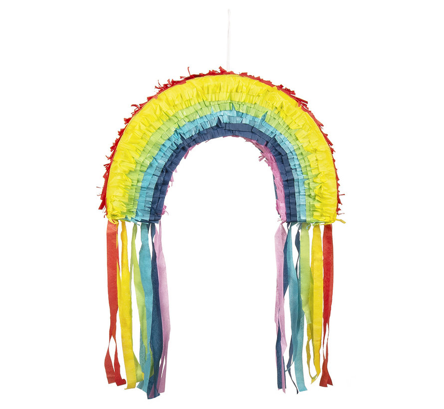 Kleine papieren regenboog piñata  (23 x 35 x 5 cm)