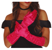 Handschoenen geplooid satijn hard roze