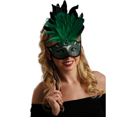 Dames oogmasker groene veren