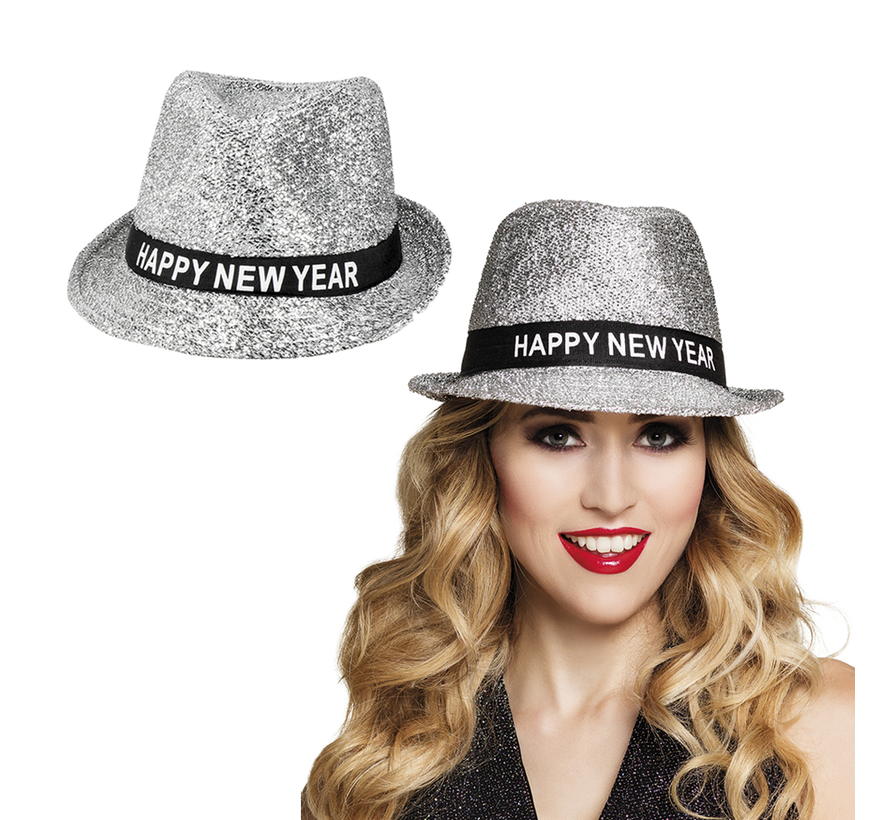 Gelukkig nieuwjaar hoed zilver