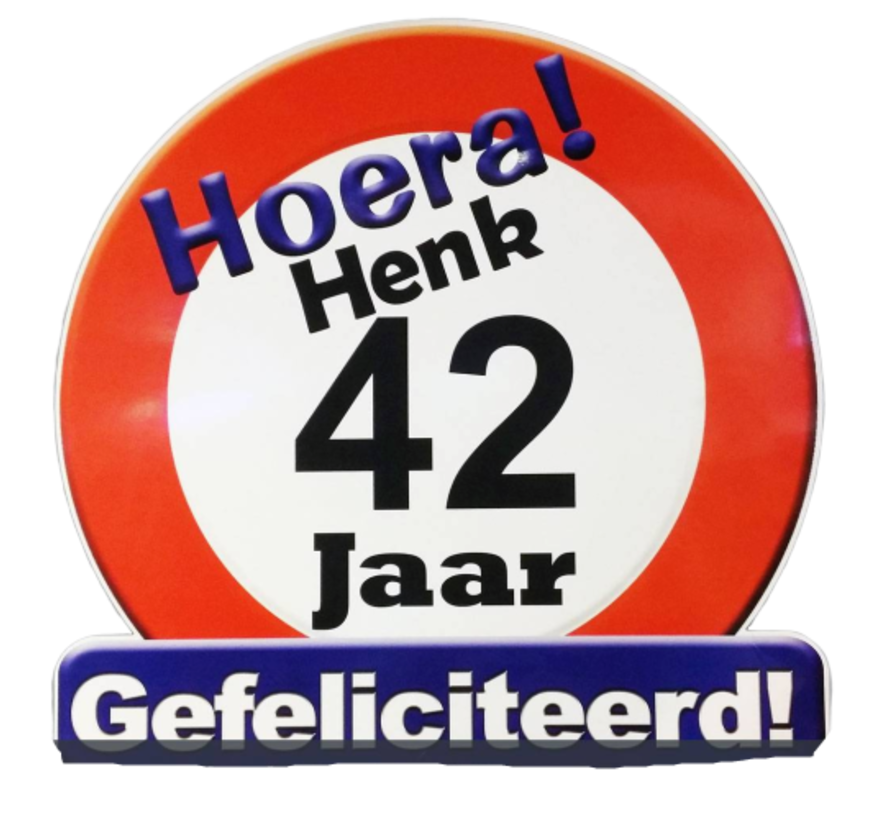 Leeftijd huldeschild met naam en leeftijd bedrukt