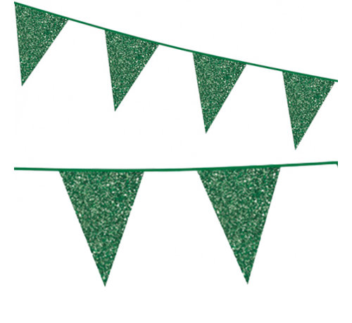 Glitter groene kartonnen vlaggenlijn slinger