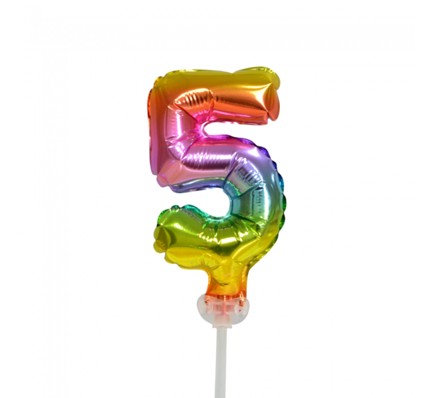 Regenboog taart decoratie ballon cijfer 5