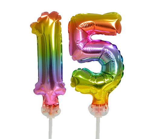 Regenboog taart decoratie ballonnen cijfers 15