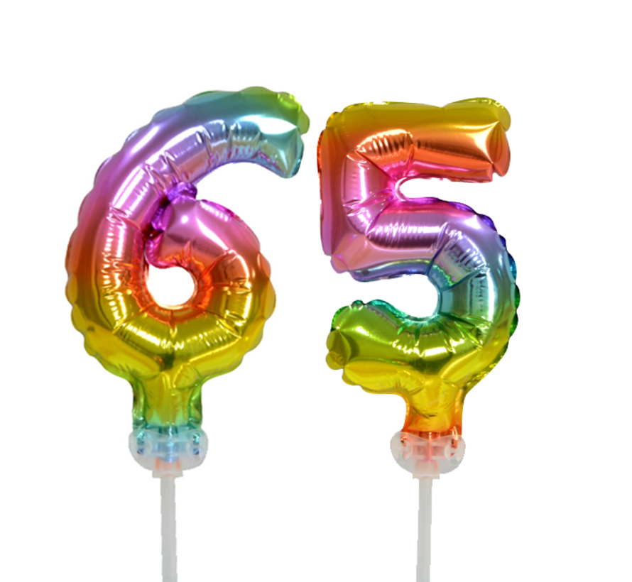 Regenboog taart decoratie ballonnen cijfers 65