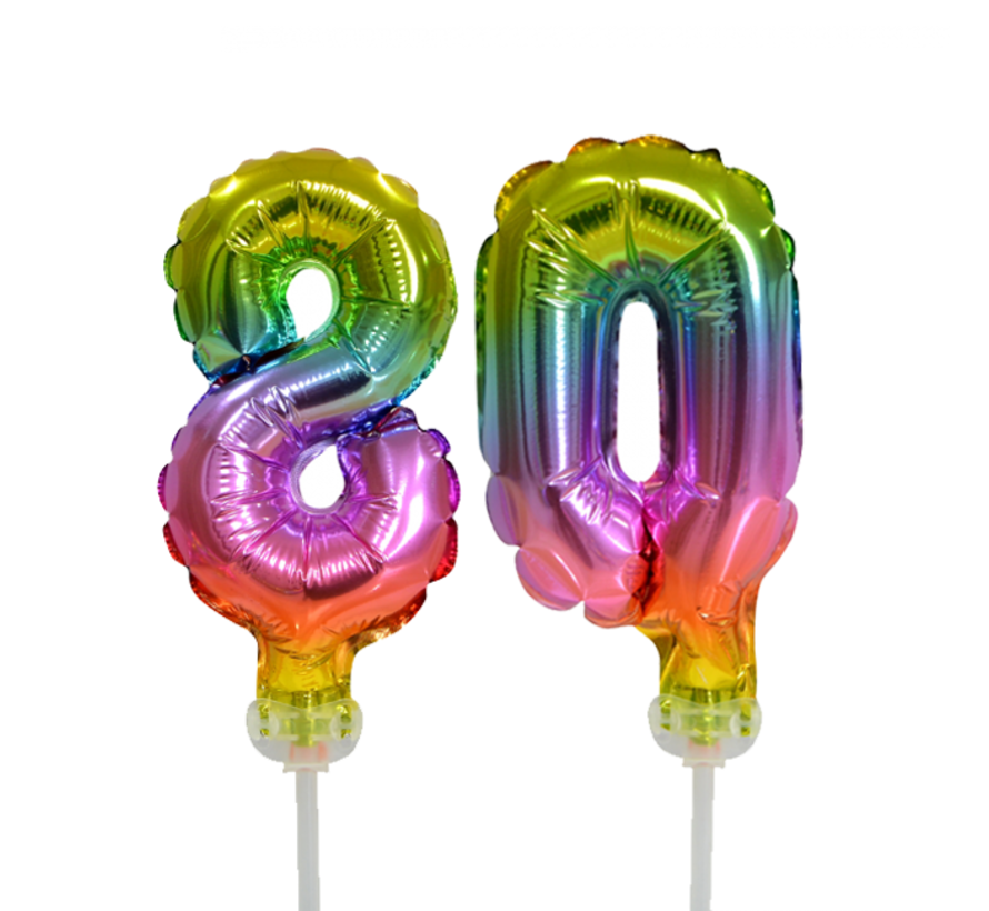 Regenboog taart decoratie ballonnen cijfers 80
