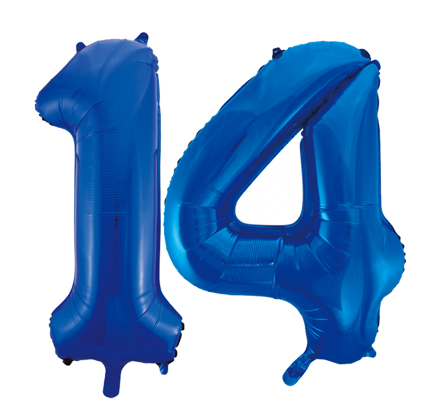 Blauwe folie ballonnen cijfer 14