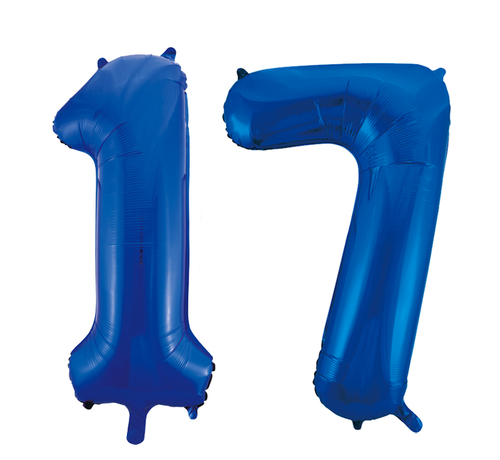 Blauwe folie ballonnen cijfer 17