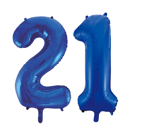 Blauwe folie ballonnen cijfer 21