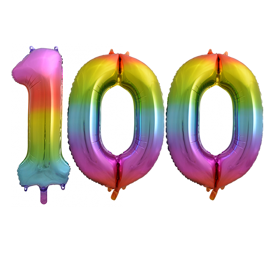 Regenboog cijfer ballon 100