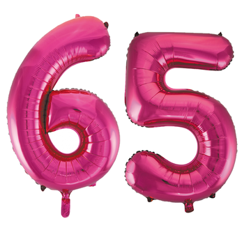 Roze cijfer ballonnen 65