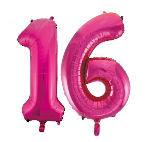 Folie cijfer ballonnen  pink roze 16