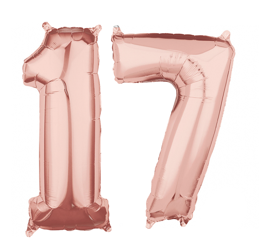 Folie  rosé goud cijfer 17  ballonnen