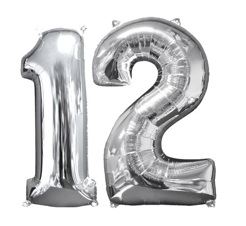 Helium ballonnen cijfers 12 zilver