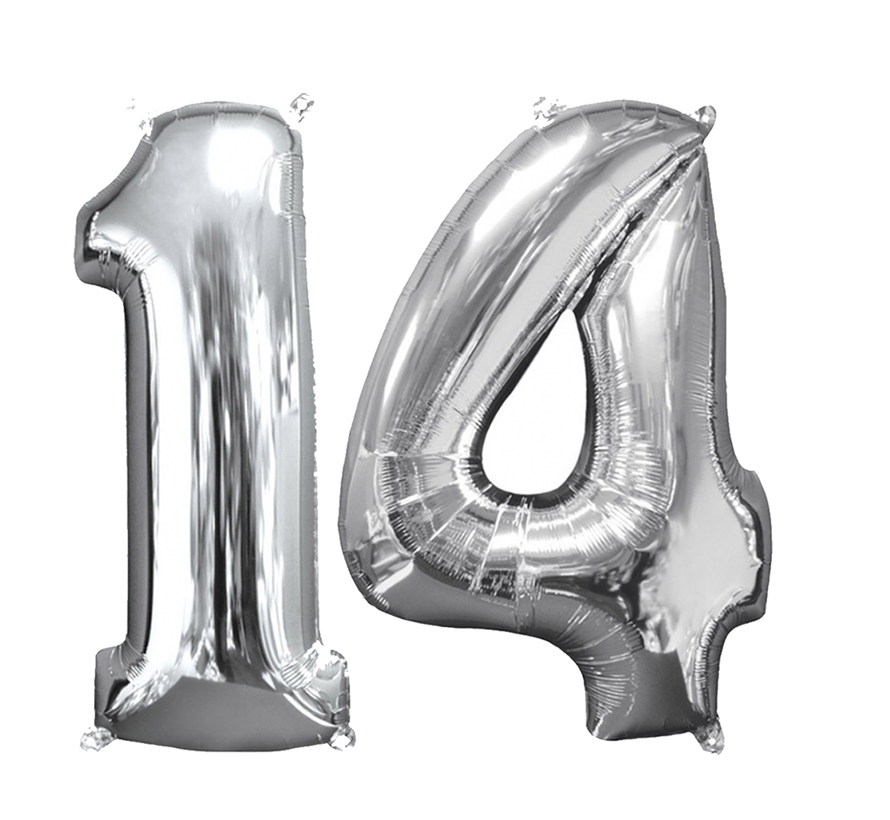 Helium ballonnen cijfers 14 zilver